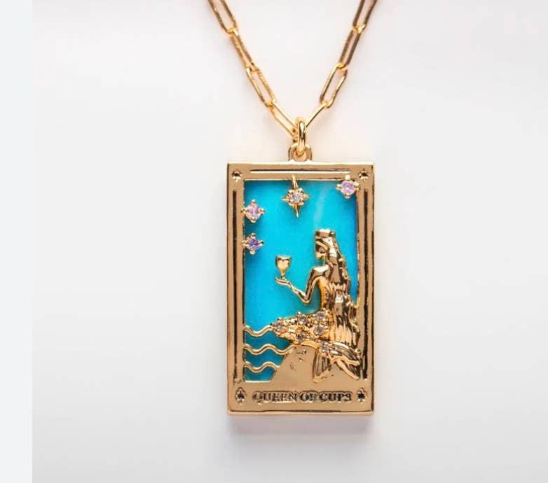 HoopLa – wholesale Pendant/charm necklace – Tarot Card Necklace Queen of Cups- Steel hand made5