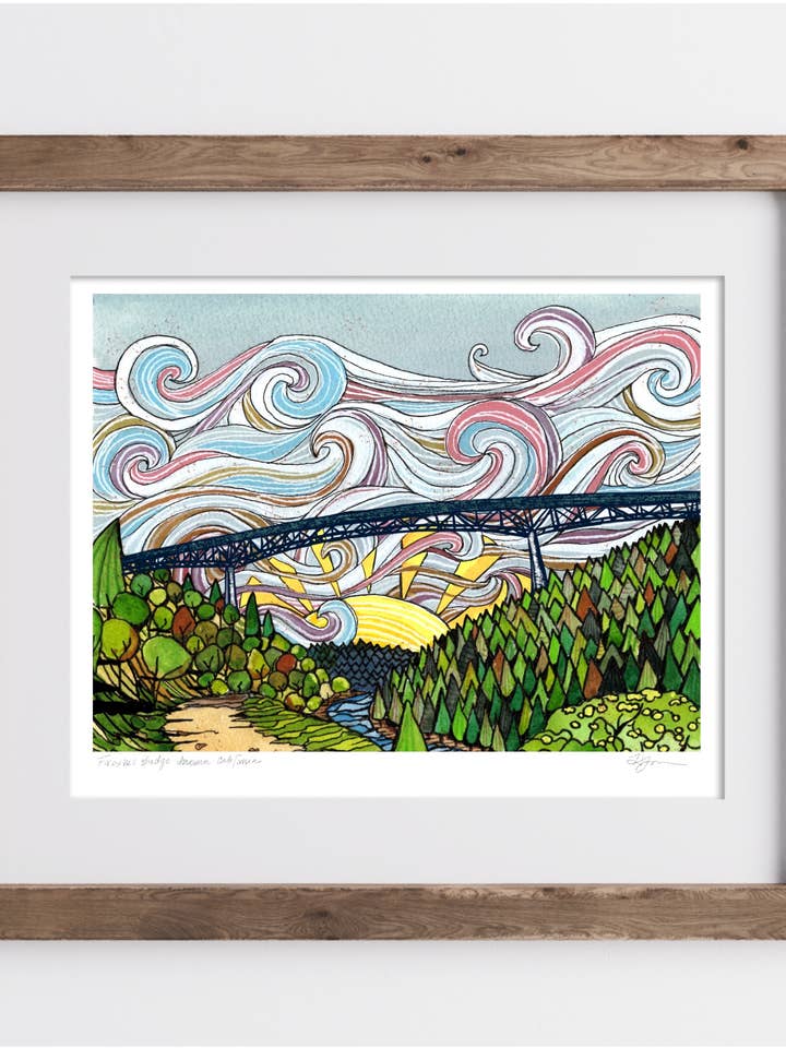 Foresthill Bridge- Bordered Print- Archival Matte Paper- Hand Titled and Signed for wholesale by Heidi Garner Studio