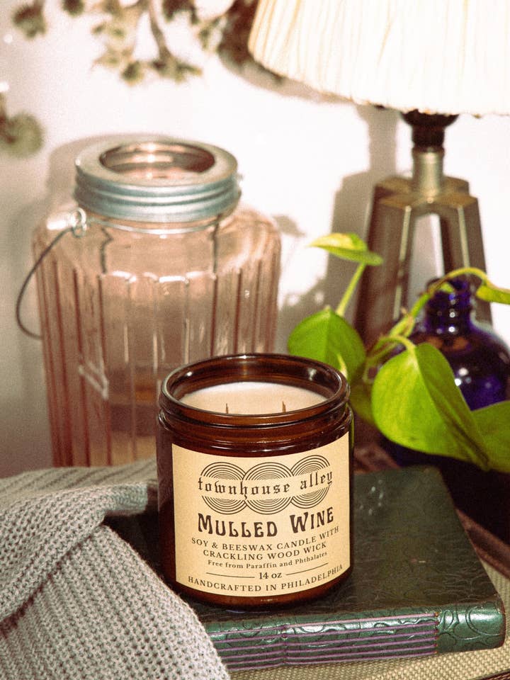 Mulled Wine Soy & Beeswax Candle With Crackling Wood Wick for wholesale by Townhouse Alley