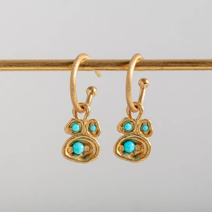 Turquoise Gold Lichen Hoop Earrings for wholesale by Claire Hill Designs