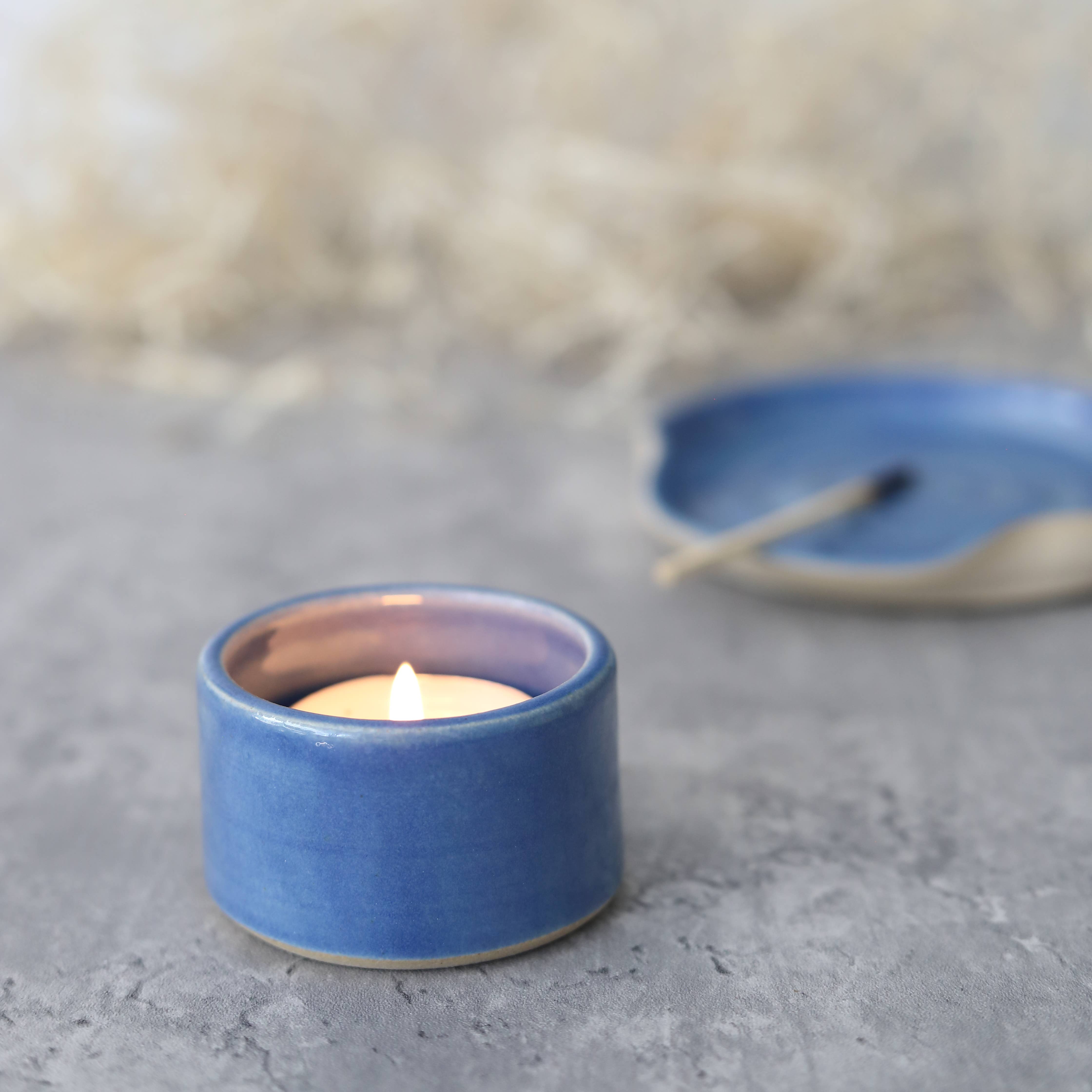 Katie L Thompson Designs – wholesale Candle holder – Pacific Blue Handmade Ceramic Tea Light Candle Holder1