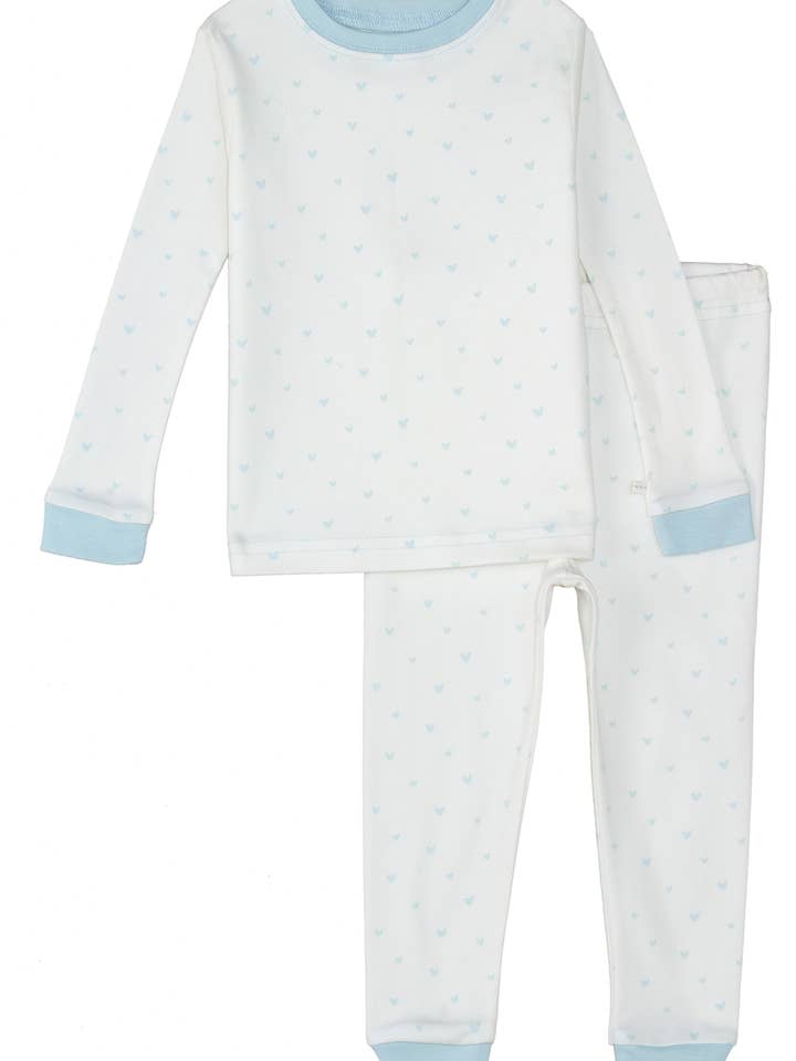 Pijama largo de algodón orgánico para niños pequeños – Corazones azules para venta al por mayor de Under the Nile