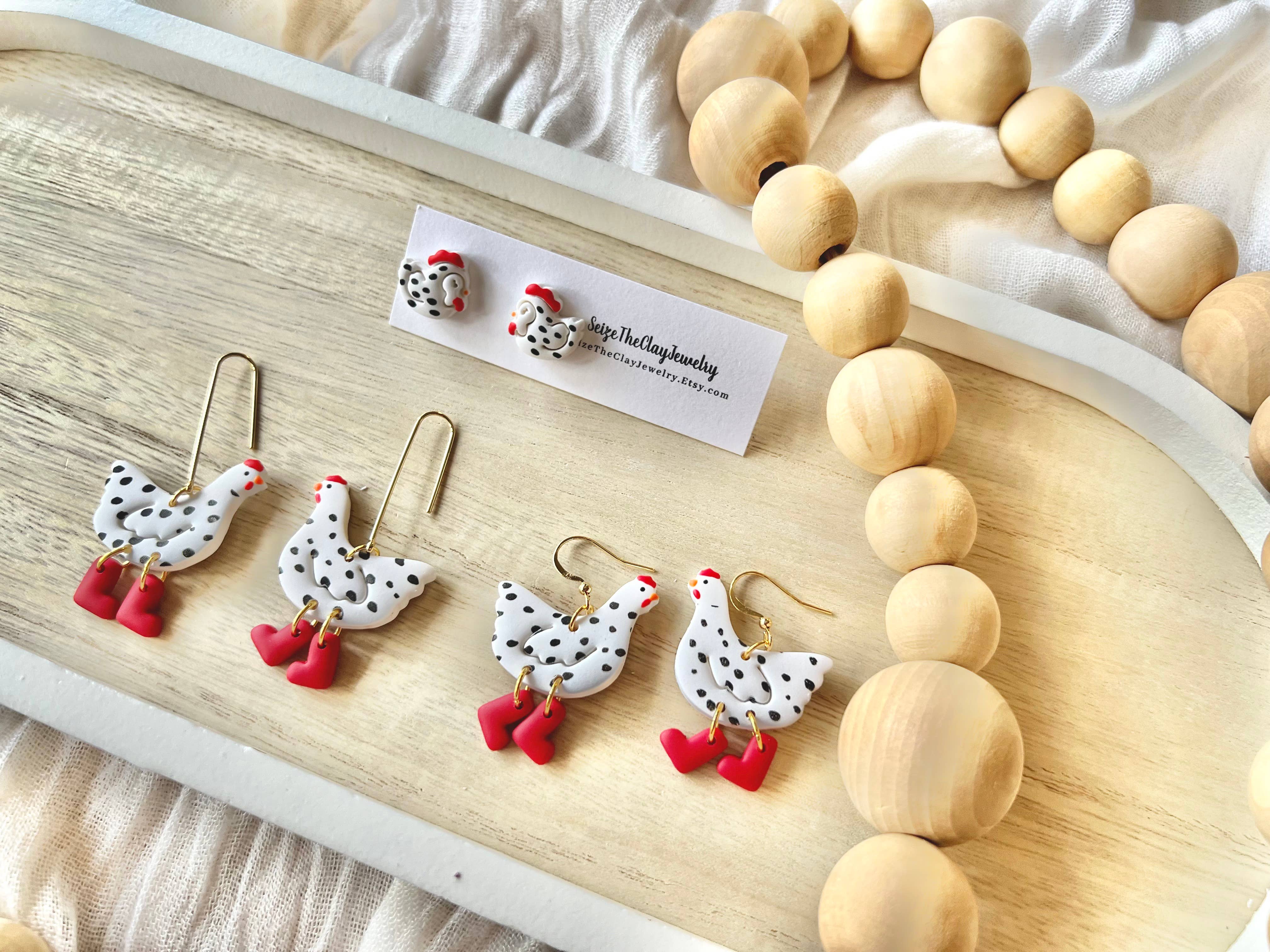 SeizeTheClayJewelry – Brincos de argola por atacado – Brincos de Galinha em Barro, Brincos de Galinha, Brincos de Animais de Quinta8