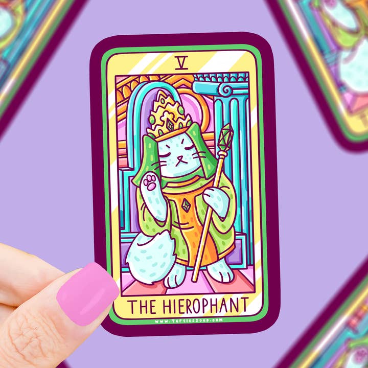 Hierophant Cat Major Arcana Tarot-kort Vinylklistermærke for engroshandel hos Turtle's Soup
