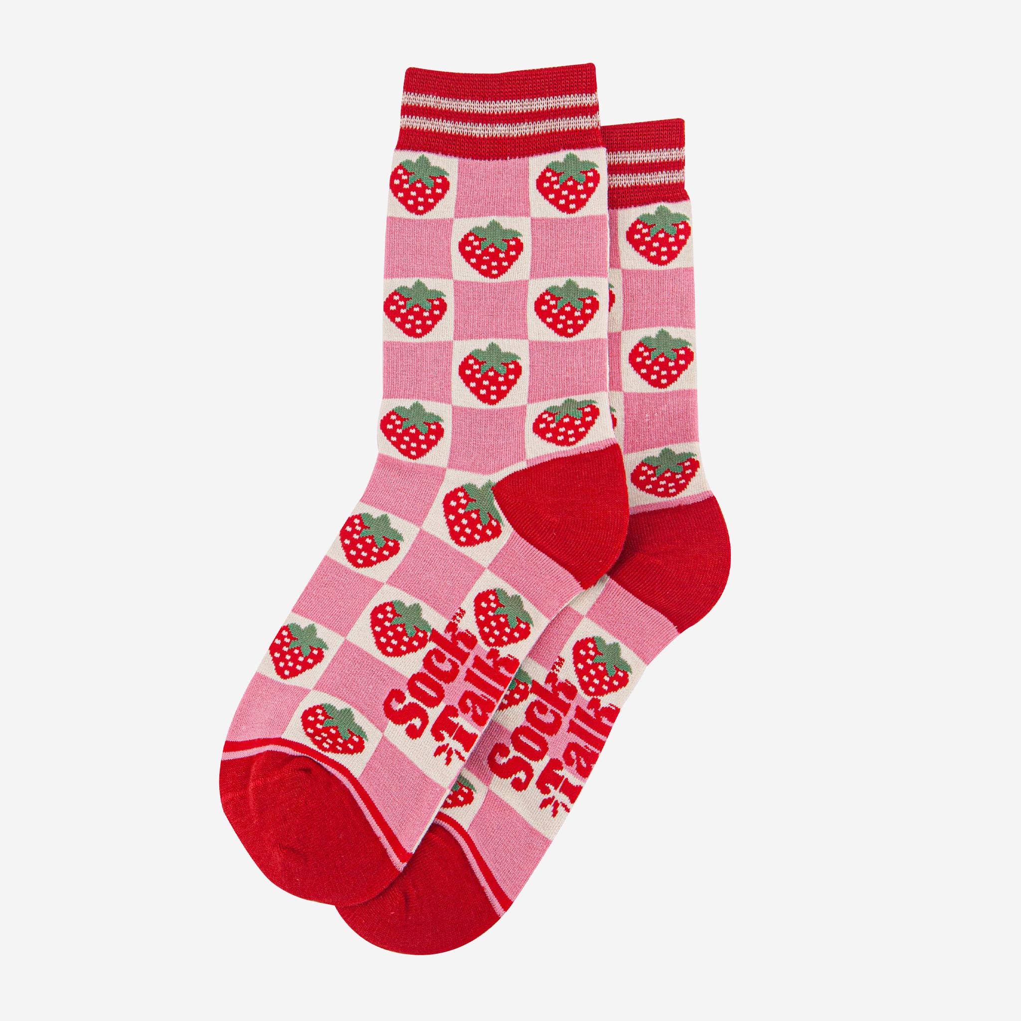 Sock Talk - Wholesale Socks - Women's - Women's Bamboo Socks - Pink/Red, Checked Strawberry1