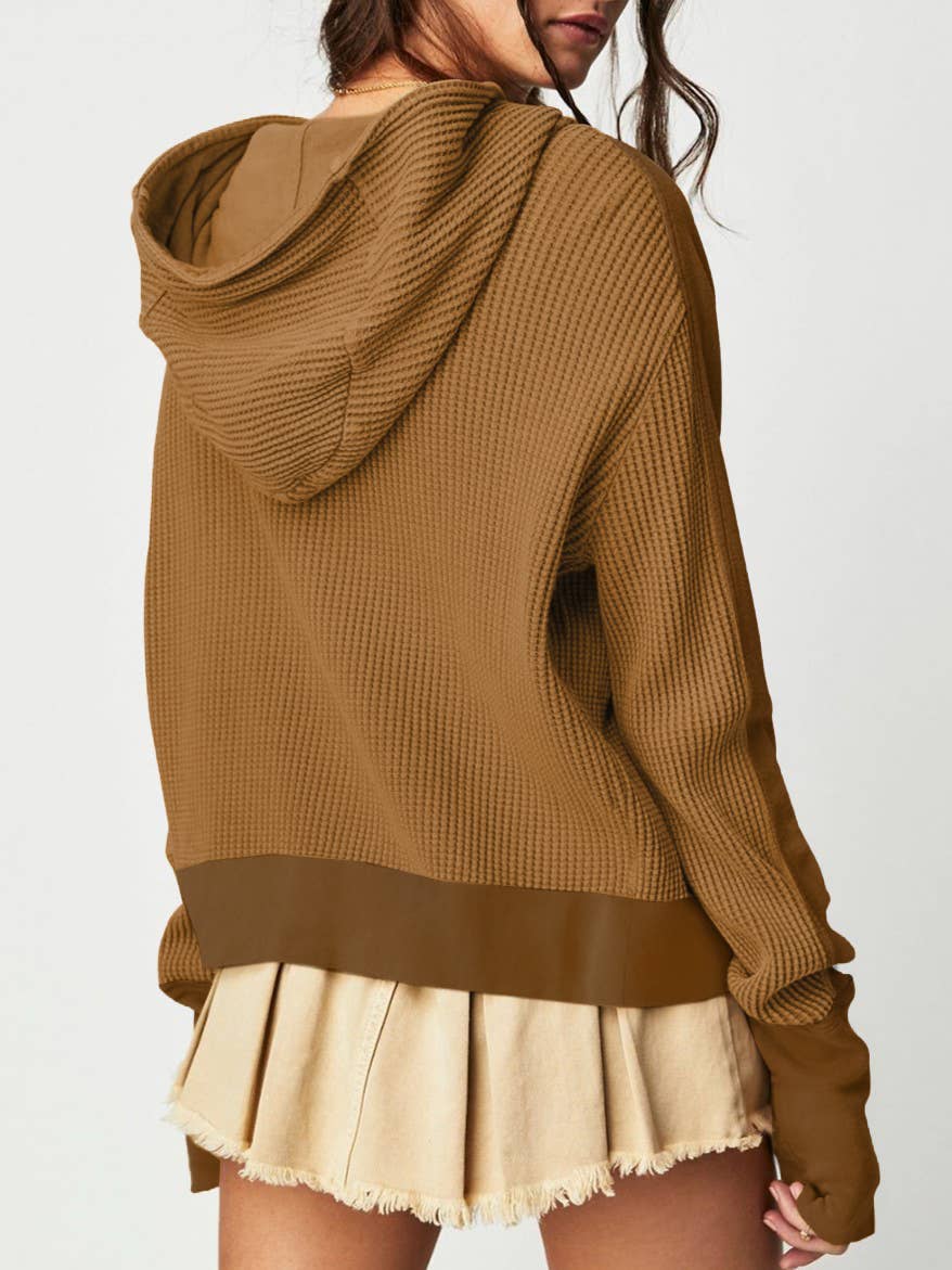 Rosa Clothing - Wholesale Hoodie - Women's - half button zip up waffle crop hoodie sweatshirt jacket3