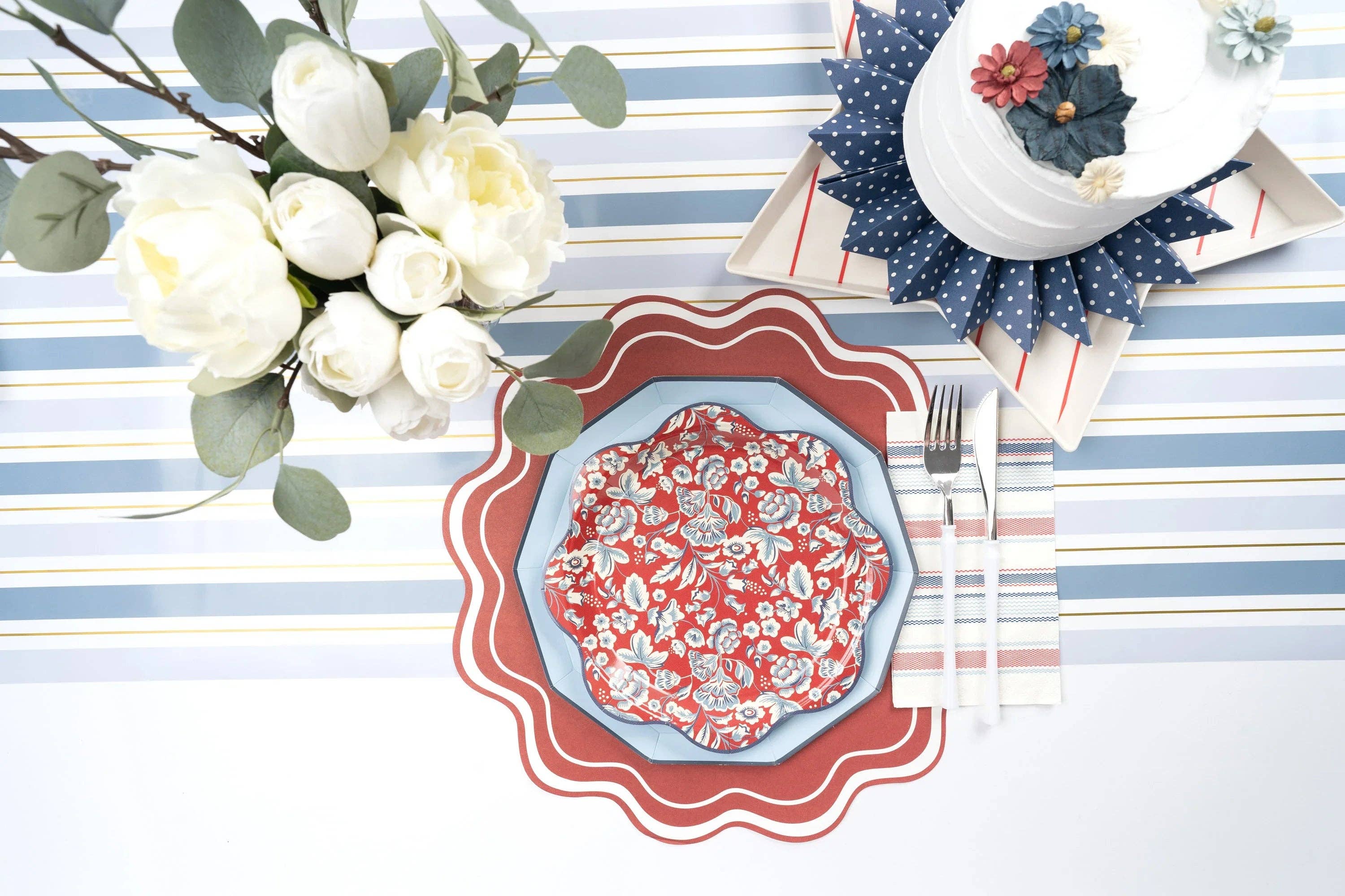 Gatherings by Curated Paperie - Venta al por mayor Manteles/corredores de mesa desechables - Camino de mesa de papel con rayas azules5