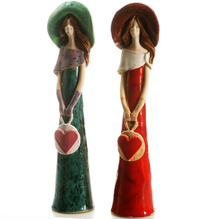 Contemporary Statue Fashionista with a Heart Purse for wholesale by Art In Ceramic