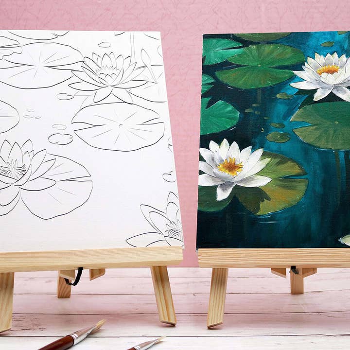 The Artist's Nest - Wholesale DIY craft kit - Pond of Tranquility- Pre-drawn Canvas Acrylic Painting Kit with Follow-along Video1