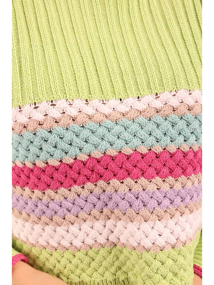 My 9Teen - Wholesale Knit Sweater - Women's - Knitted Multicolor Striped Sweater4
