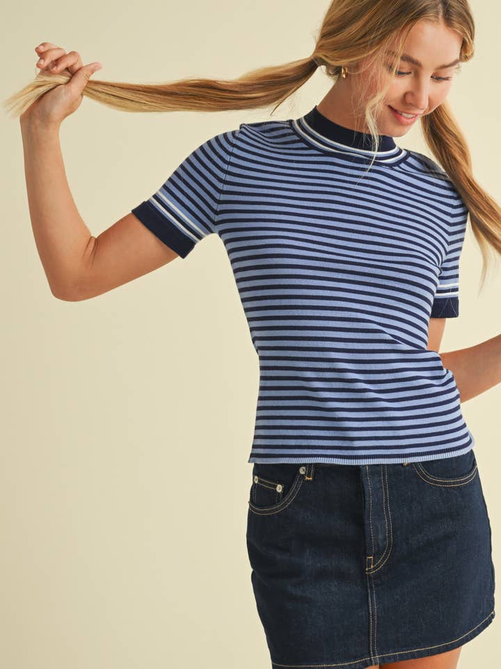 MAGLIONE A RIGHE CON SCOLLO ROTONDO per la vendita all'ingrosso da parte di Mustard Seed