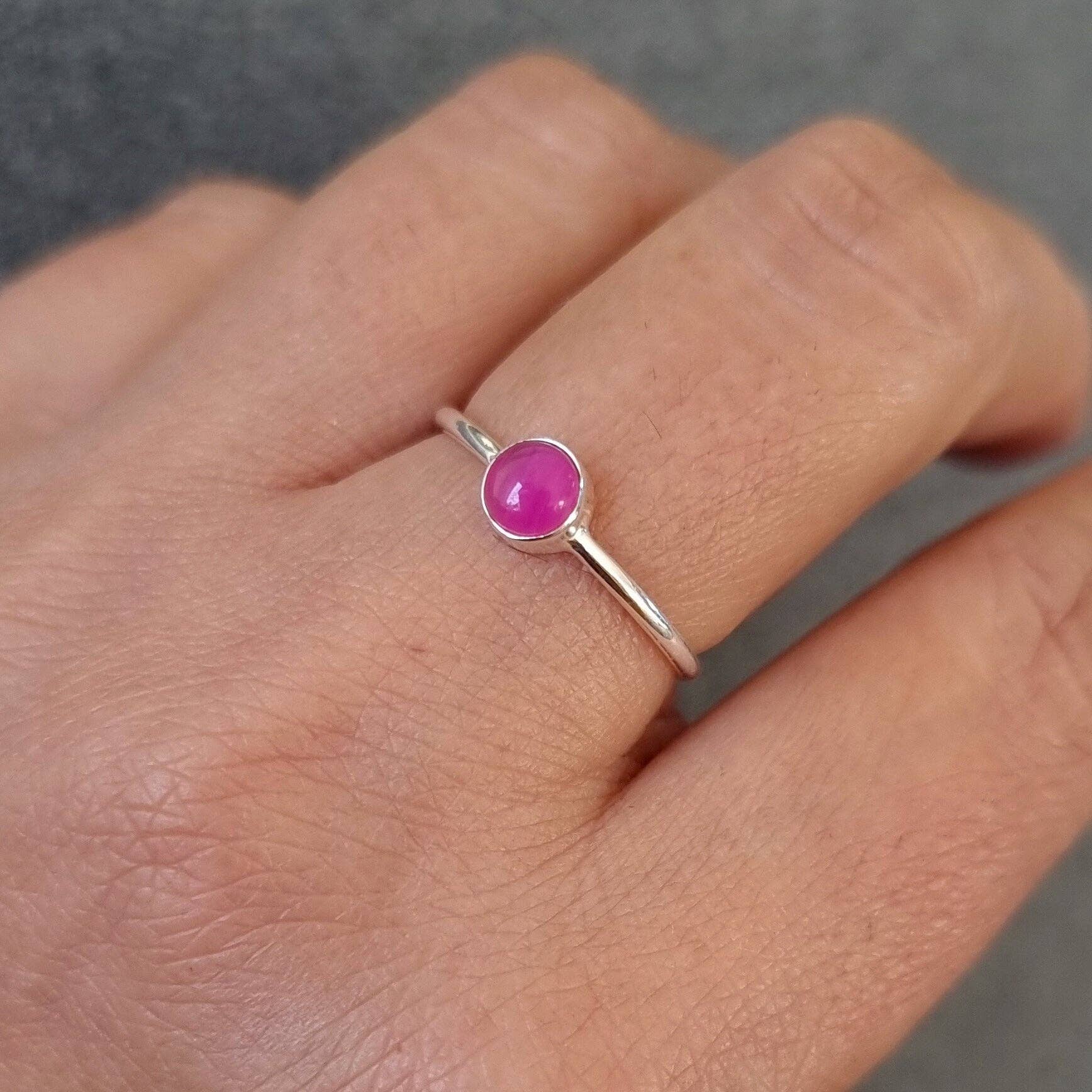 Mistry Gems - Wholesale Single Stone/Solitaire Ring - 5mm Round HOT Pink Agate Stacking Ring | 925 Sterling Silver3