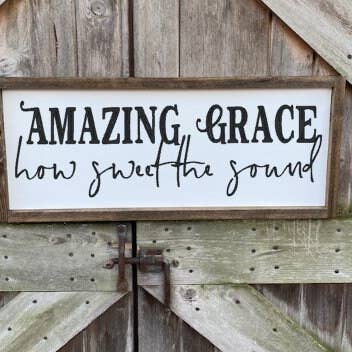 Panneau en bois Amazing Grace How Sweet the Sound pour la vente par Gray Barn Creations