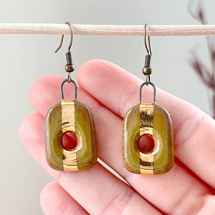 Olive Square Loop Ceramic Stoneware Earrings for wholesale by The Artifact House
