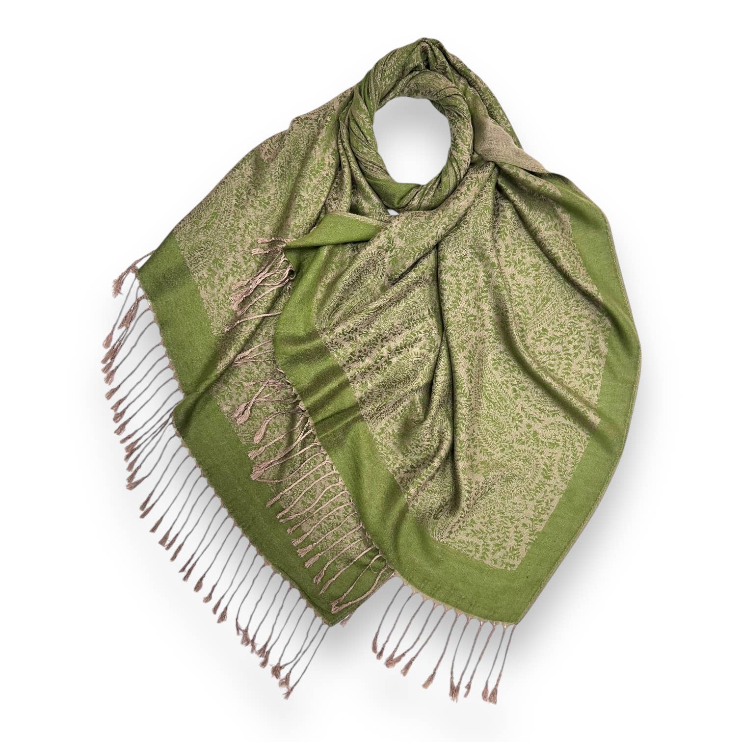 London Scarves - Wholesale Scarf - Women's - Plain pashmina with paisley print finished with fringes12