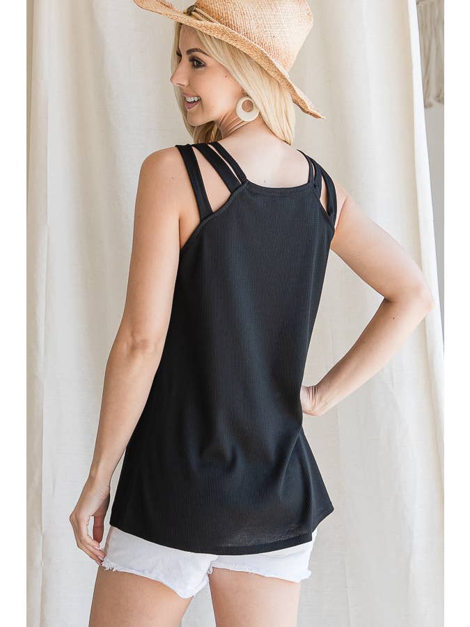 7th Ray - Venta al por mayor Camiseta sin mangas - Mujer - Top de Tirantes con Detalle de Correa en el Hombro de Punto Térmico T239517