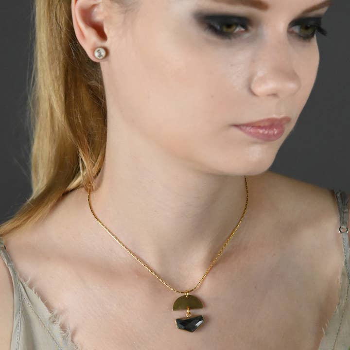Classic Half Shield Semi Precious Necklace for wholesale by KBD Studio