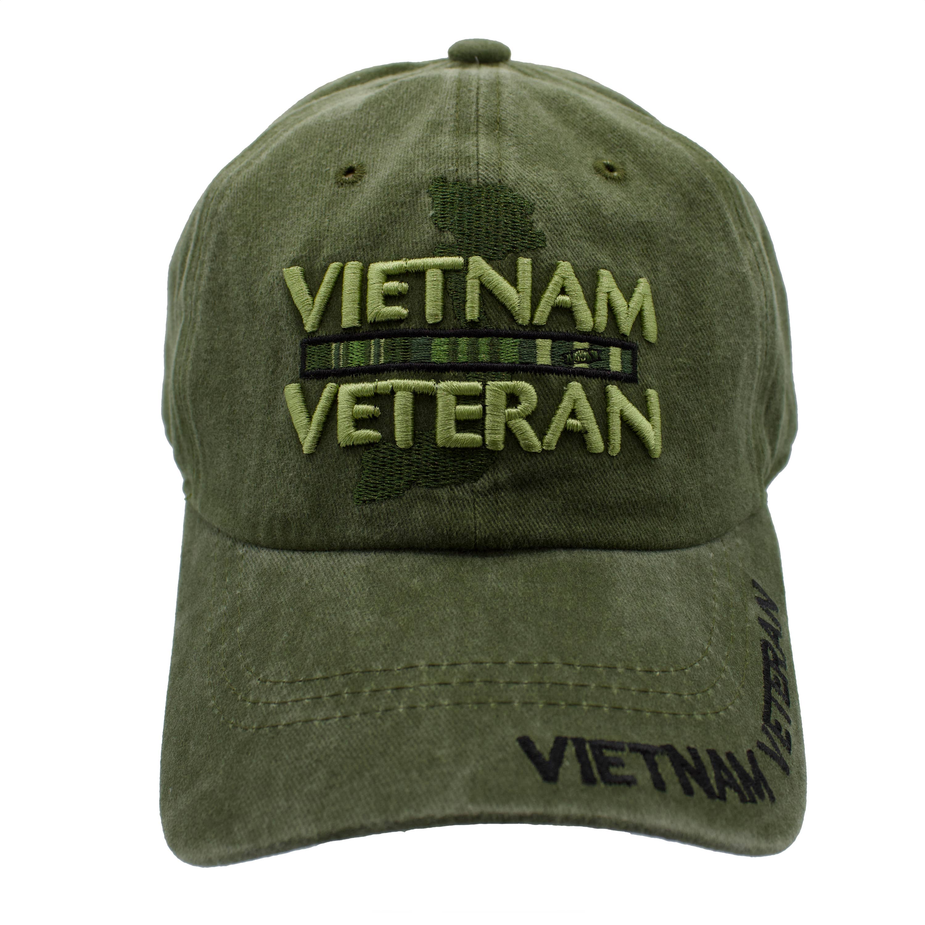 Olive Green Vietnam Veteran Map Stone Washed Cap for wholesale on Faire1