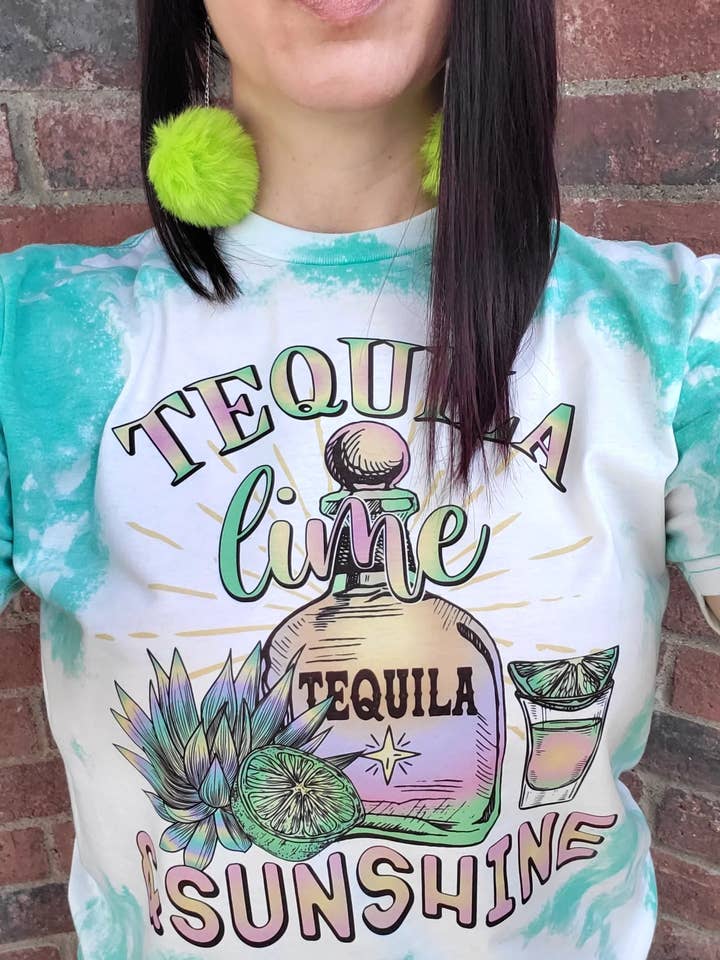 T-shirt sbiancata Tequila, Lime e Sunshine per la vendita all'ingrosso da parte di Wanderlust Designs Wholesale