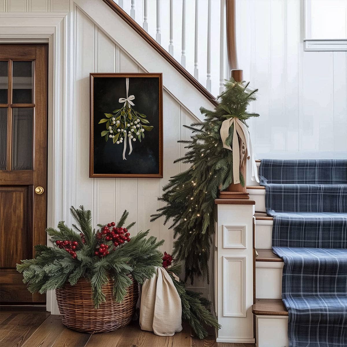 Paper House Print Shop – Großhandel Kunstdruck – Mistelzweig auf schwarzem Weihnachtskunst-Druck1