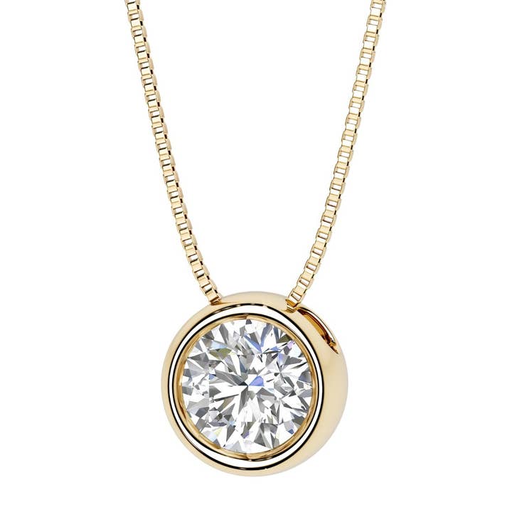 14k guld 2ct rund bezel diamant vedhæng halskæde for engroshandel hos DV Custom Jewelry USA