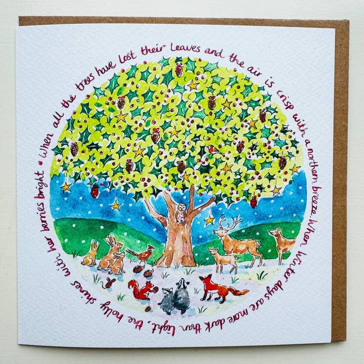 Holly Tree Nature Christmas Card by Janine Drayson for wholesale by Janine Drayson