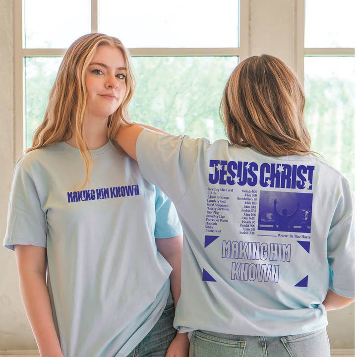 Making Him Known Graphic Tee - Dusty Blue for wholesale by GLO- God's Love Overcomes
