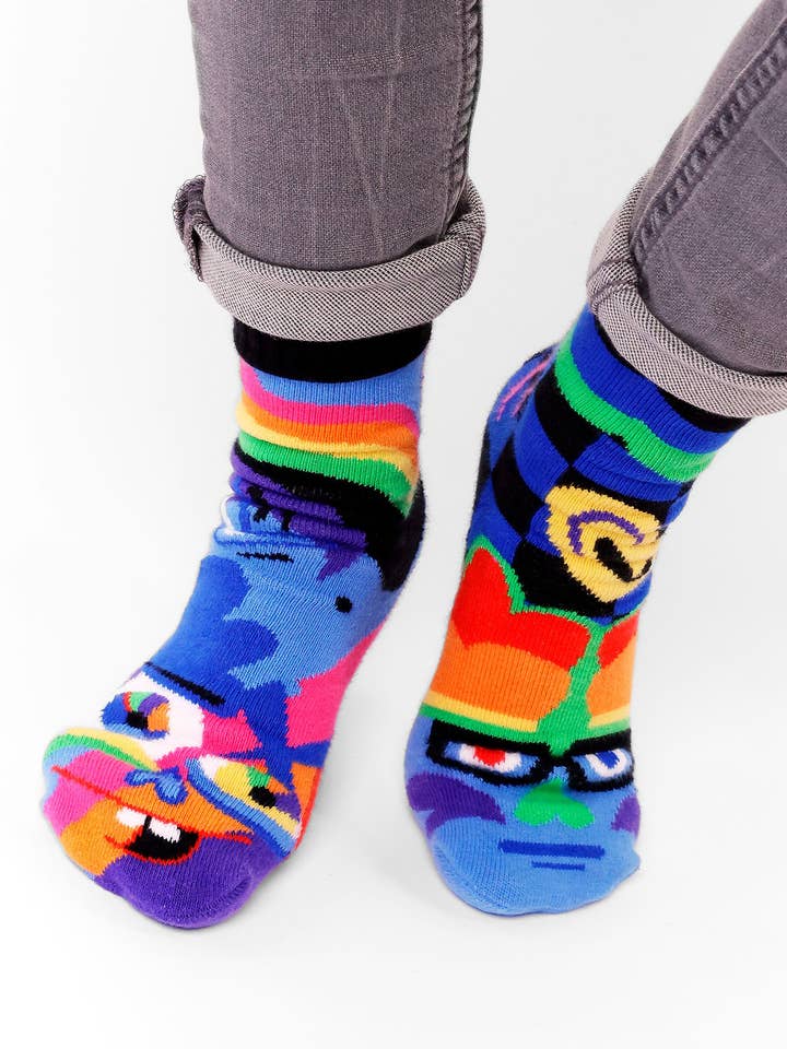 Silly & Serious Mismatched Non-Slip Kid Socks for wholesale by Pals Socks