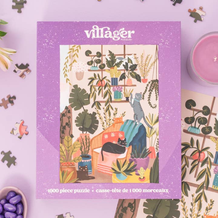 Balcony Cats | 1000-Piece Puzzle | Designed in Canada for wholesale by Villager Puzzles