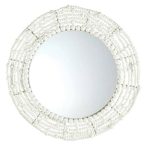 White Wood Beaded Mirror for wholesale by Angle