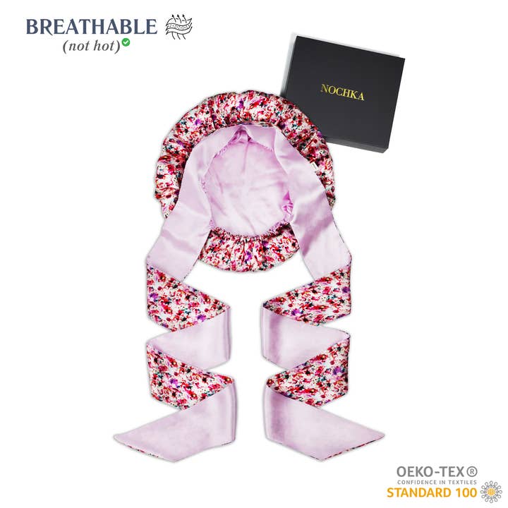 Nochka - Wholesale Sleep cap / bonnet – women's - Floral Print Reversible Bonnet with Ties6