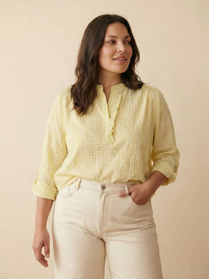 GRANDE TAILLE Blouse coton carreaux PC2605GT pour la vente par Pépouz' Paris