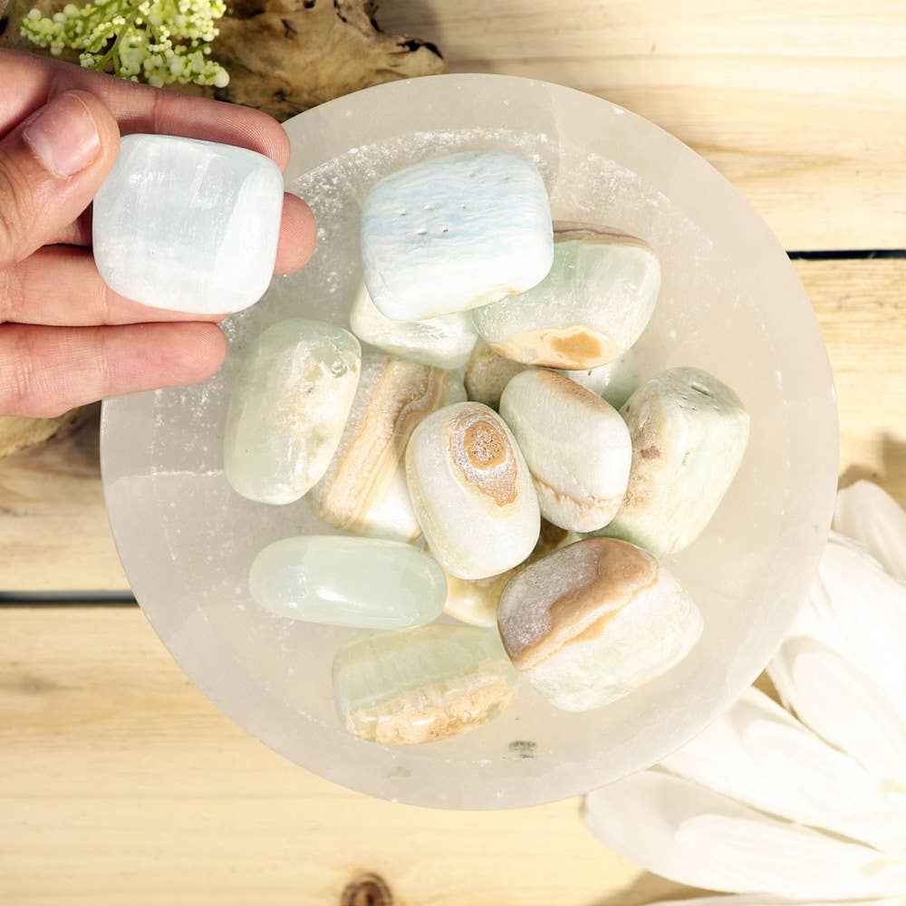 Natures Artifacts Inc - Wholesale Spiritual Stone/Crystal - 1 lb. Caribbean Blue Calcite Tumbled Stones