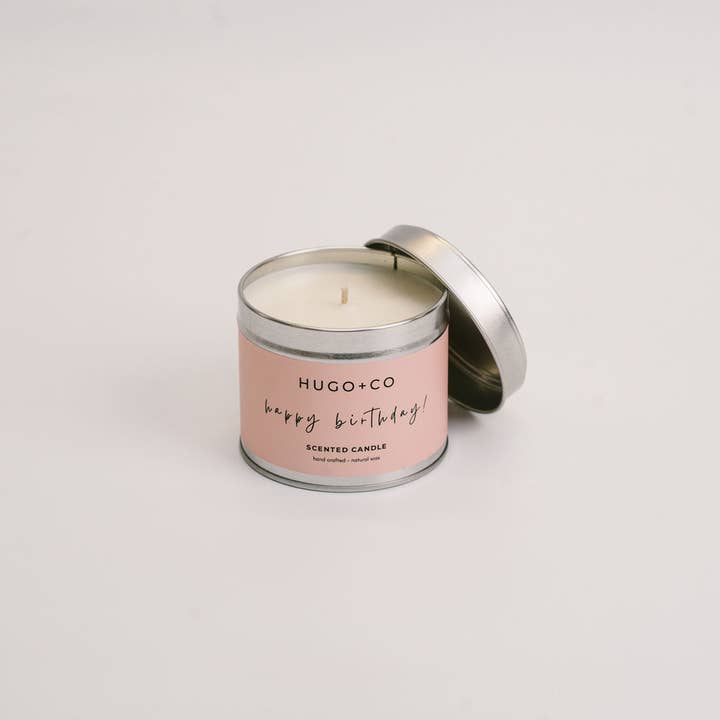 Happy Birthday Soy Wax Scented Candle Tin por atacado de HUGO+CO