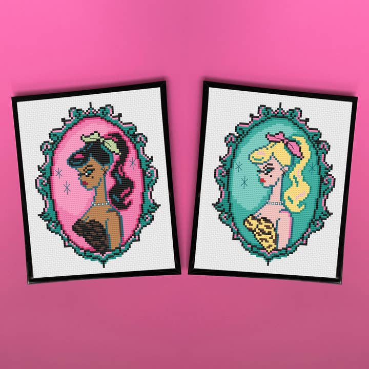 Spot Colors - Wholesale Embroidery/Cross Stitch Supplies - Cameo Doll: Brunette by Fluff Counted Cross Stitch Kit