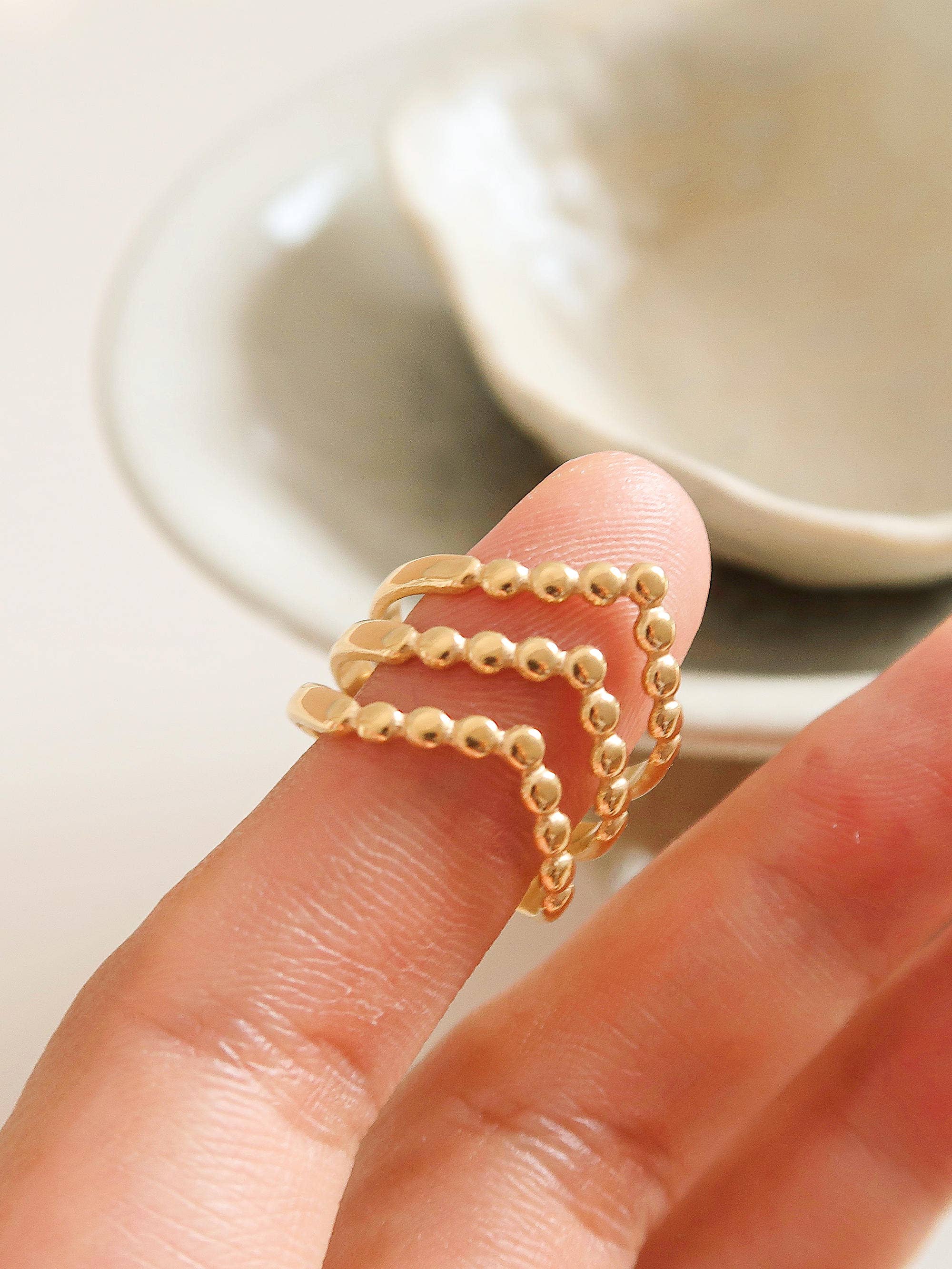 Yellow Gold Iliad-Gold Non-Tarnish Stackable Adjustable Ring for wholesale on Faire1