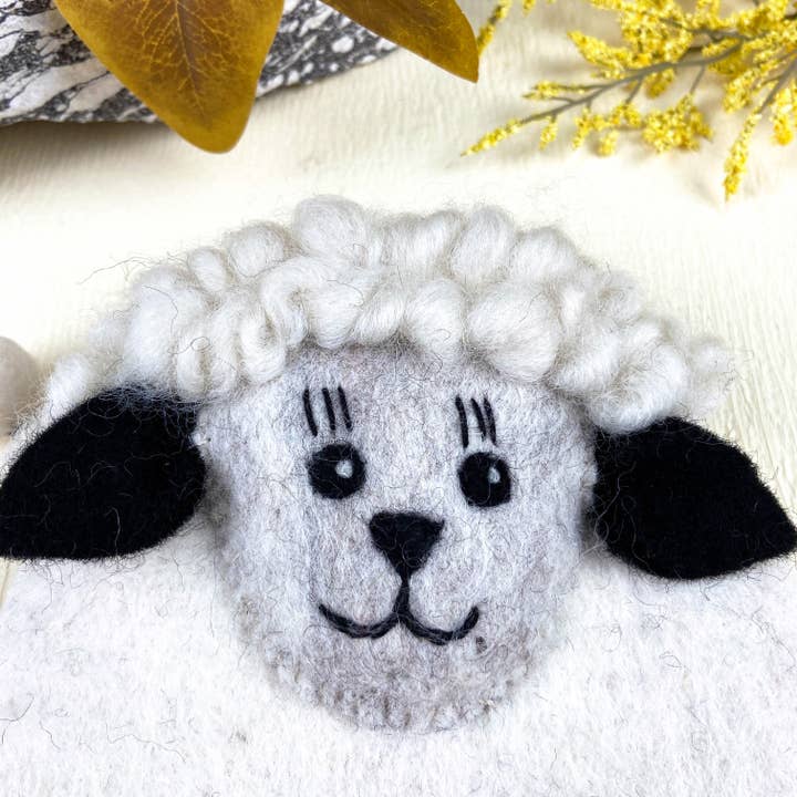 White Cute Fluffy Sheep Wool Felt Animal Coin Purse for wholesale on Faire2