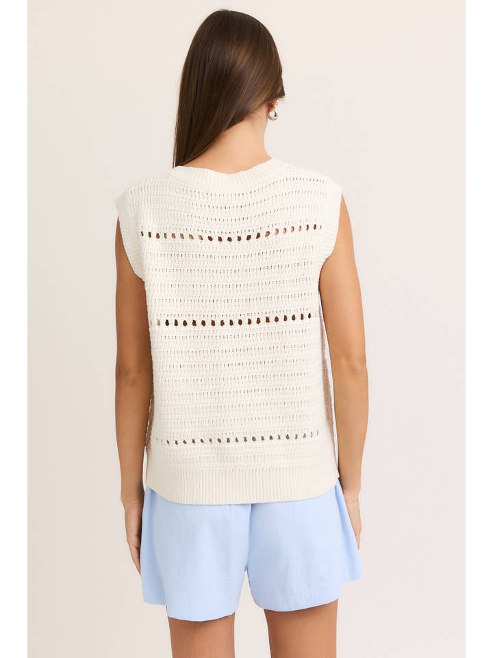 WHITE BABY BLUE BOW DETAIL V-NECK SWEATER VEST TOP for wholesale on Faire
