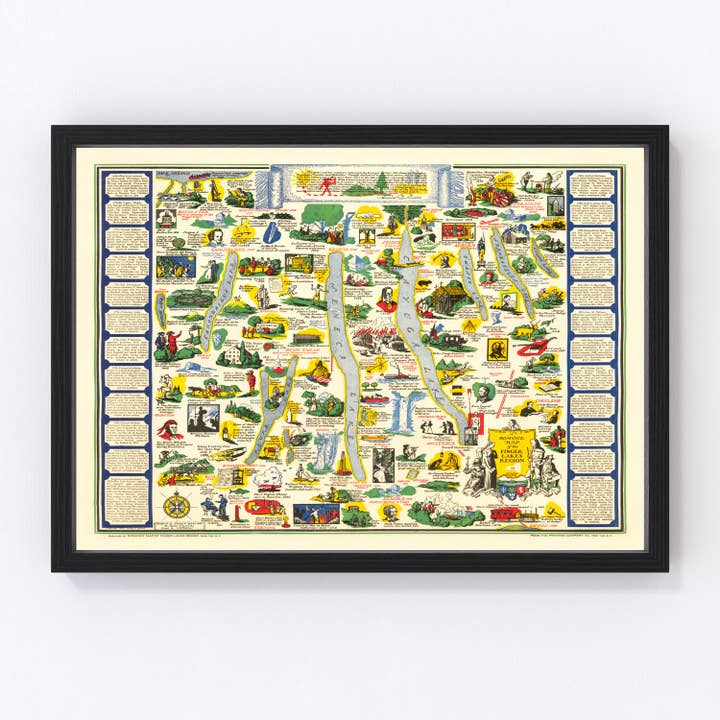 Vintage Map of Finger Lakes, 1934 for wholesale by Ted's Vintage Art