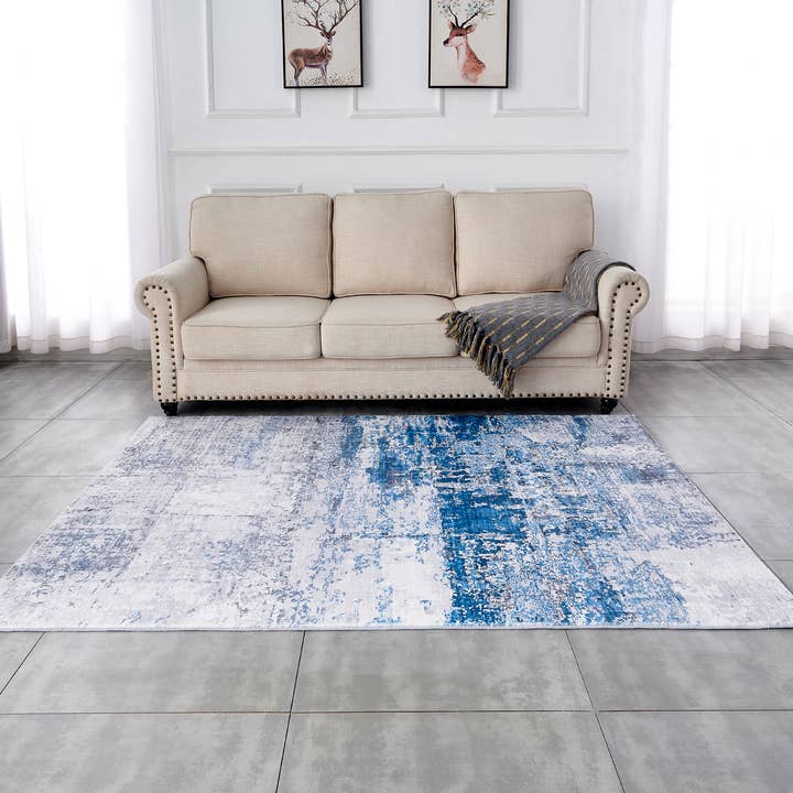 Amazing Rugs – Großhandel Teppichvorleger – Zara Abstract Design, maschinenwaschbar, Grau und Türkis7