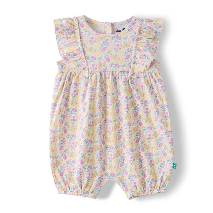 Organic Baby Girls’ Floral Ruffle Romper for wholesale by Juscubs (KaiterFly)