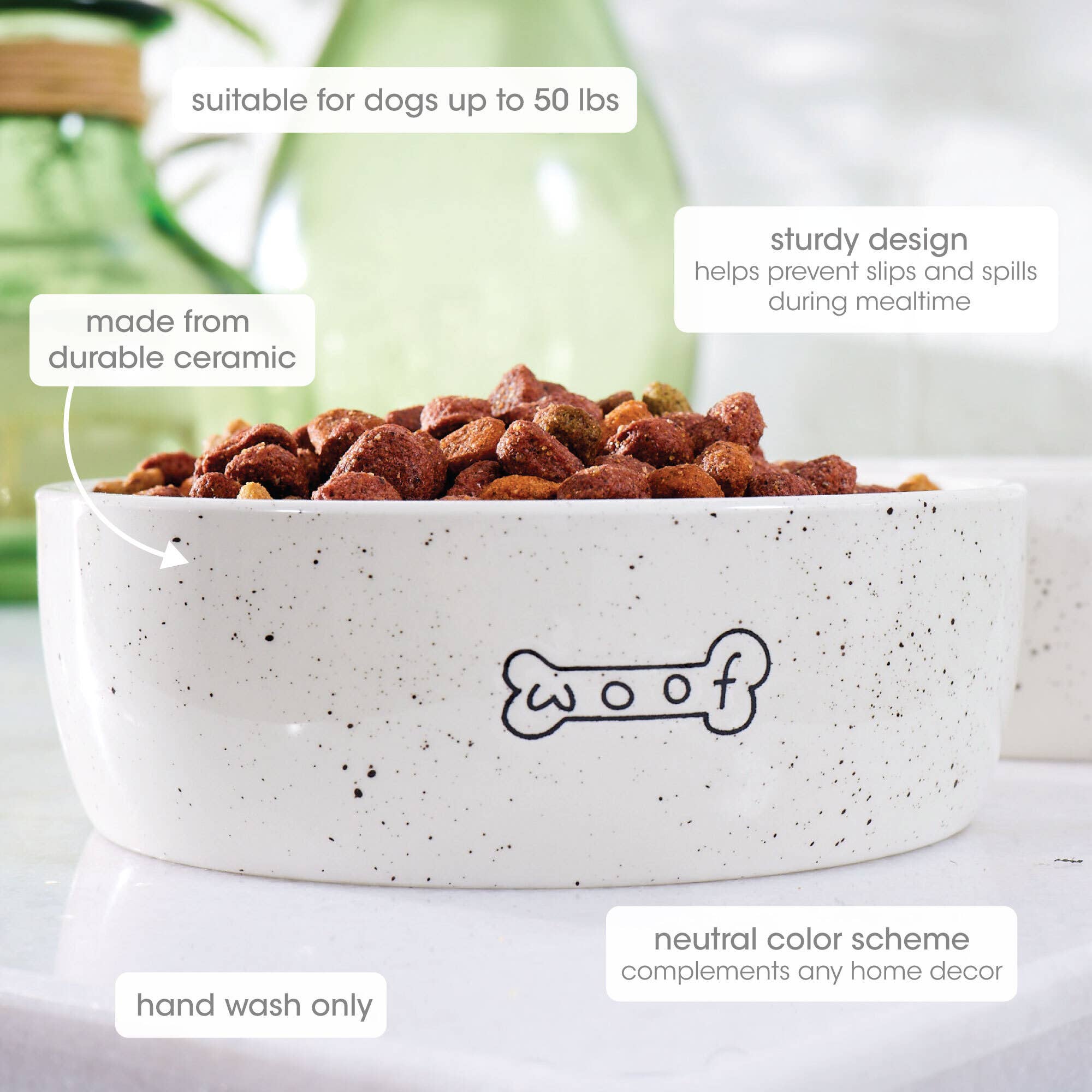 Pearhead - Wholesale Pet Bowl - Cat/Dog - Woof Ceramic Dog Bowl, Water or Food Pet Dish, Medium3