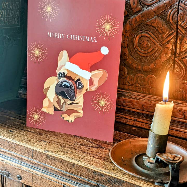 Tarjeta navideña de Bulldog/Cachorro Francés para venta al por mayor de Sazzlebybell