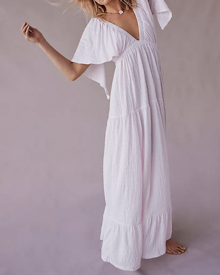 Sweetkama - Vente Robe – femme - Robe maxi unie décolleté en V et dos nu SKD1532