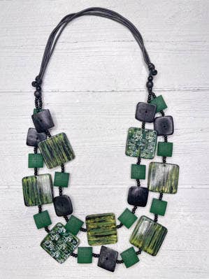 Alisha.D Classic Hunter Green Natural & Resin Necklace for wholesale by LIOR / ALISHA D