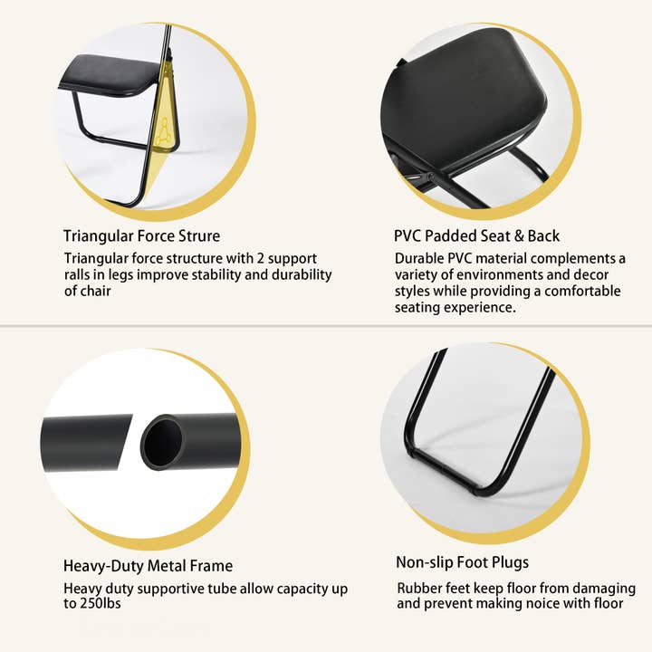 39F Inc. - Wholesale Folding Chair - Black Folding Chair with PVC Seat & Back