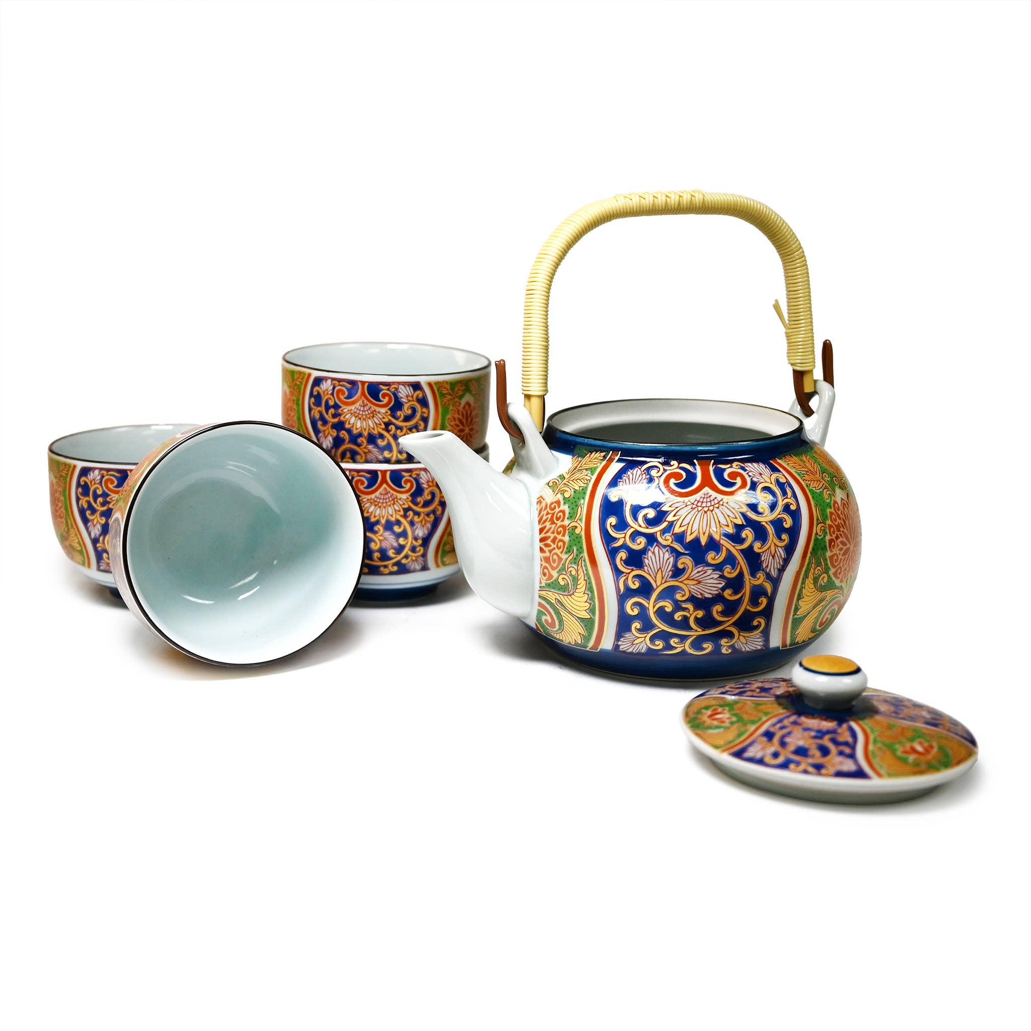 Fuji Merchandise Corporation - Wholesale Tea Set - ARITA TEA SET – NAVY AND ORANGE ORNATE FLORAL PATTERN2
