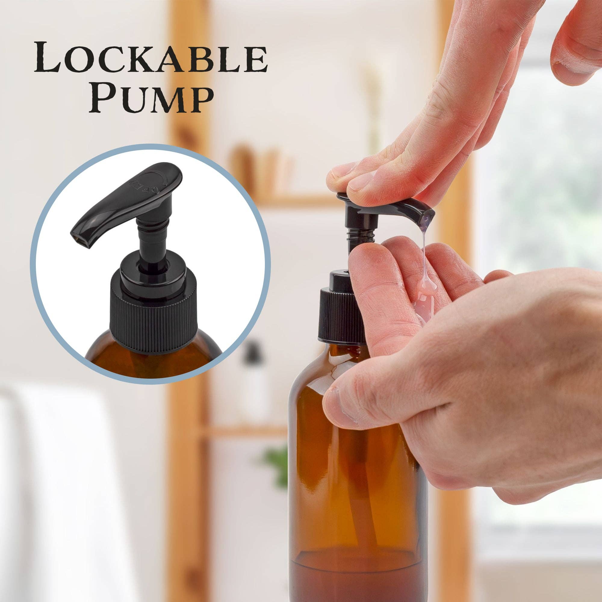 Kurated Korner - Wholesale Soap Dispenser - Cornucopia 4oz Amber Glass Pump Bottles (4-Pack)1