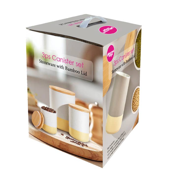 ARTONUSA - Wholesale Food Storage Container - Ceramic Canister Set with Airtight Wood Lids - 3-Piece set4