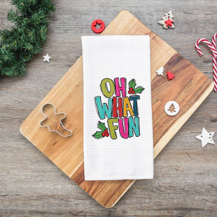 Oh What Fun Holiday Kitchen Towel, Christmas Dish Cloth for wholesale by Canary Road